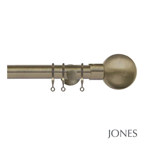 Lunar 28mm Burnished Brass Pole set with Sphere Finials - Ceiling Brackets