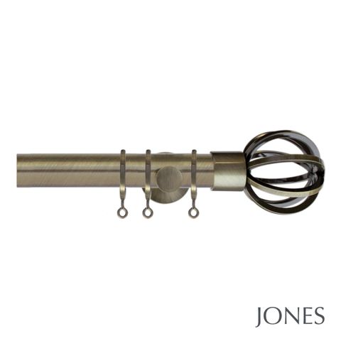 Lunar 28mm Burnished Brass Pole set with Cage Finials - Ceiling Brackets