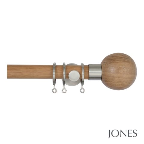 Lunar 28mm Oak Pole Set with Oak Sphere Finials - Passover Brackets & Rings