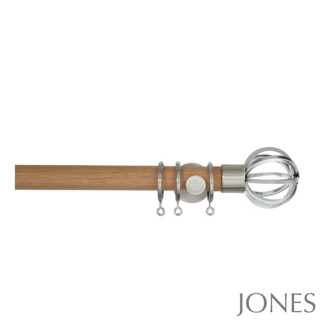 Jones  Lunar 28mm Oak Pole Set with Matt Nickle Cage Finials - Passover Brackets & Rings