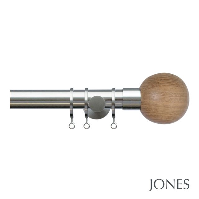 Jones  Lunar 28mm Matt Nickle Pole Set With Oak Sphere Finials