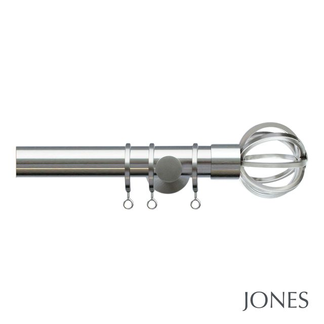 Jones  Lunar 28mm Matt Nickle Pole Set With Cage Finials - Passover Brackets & Rings