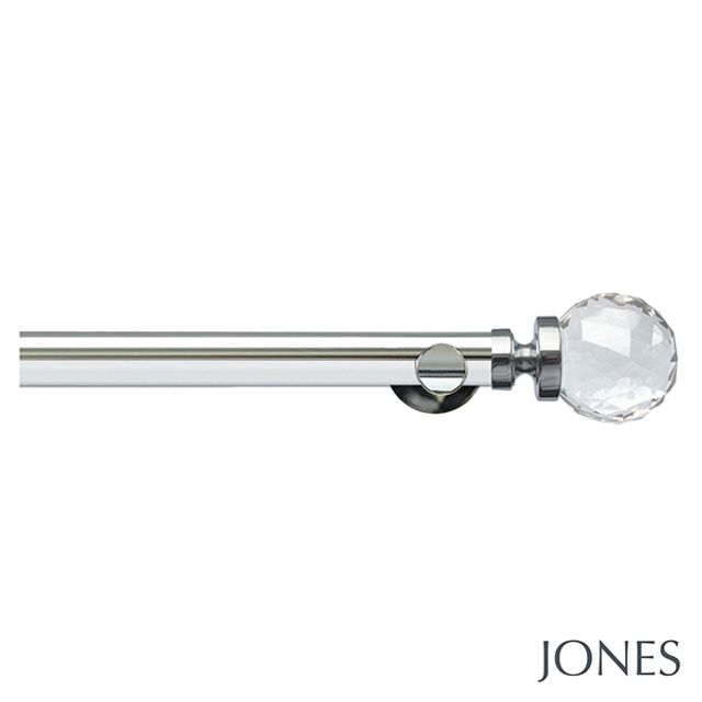 Jones  Lunar 28mm Chrome Eyelet Pole Set With Facated Finials & Extension Brackets