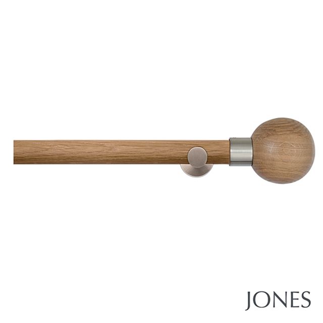 Jones  Lunar 28mm Oak Eyelet Pole Set With Oak Sphere Finials & Extension Brackets