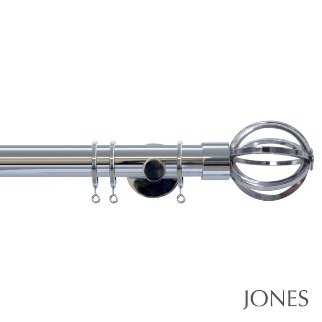 Jones  Strand 35mm Chrome Pole Set With Cage Finials - Passover Brackets & Rings