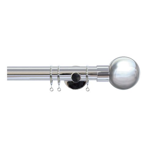 Strand 35mm Chrome Pole Set With Metal Ball Finials - Passover Brackets & Rings