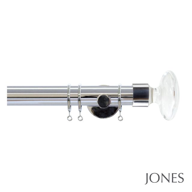 Jones  Strand 35mm Chrome Pole Set With Acrylic Disc Finials - Passover Brackets & Rings