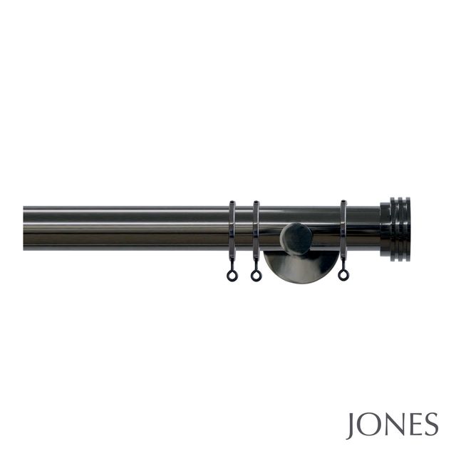 Jones  Strand 35mm Black Nickle Pole Set With Ribbed End Stops & Extension Brackets