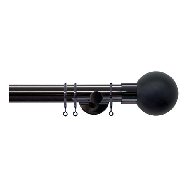 Jones  Strand 35mm Black Nickle Pole Set With Charcoal Ball Finials & Extension Brackets