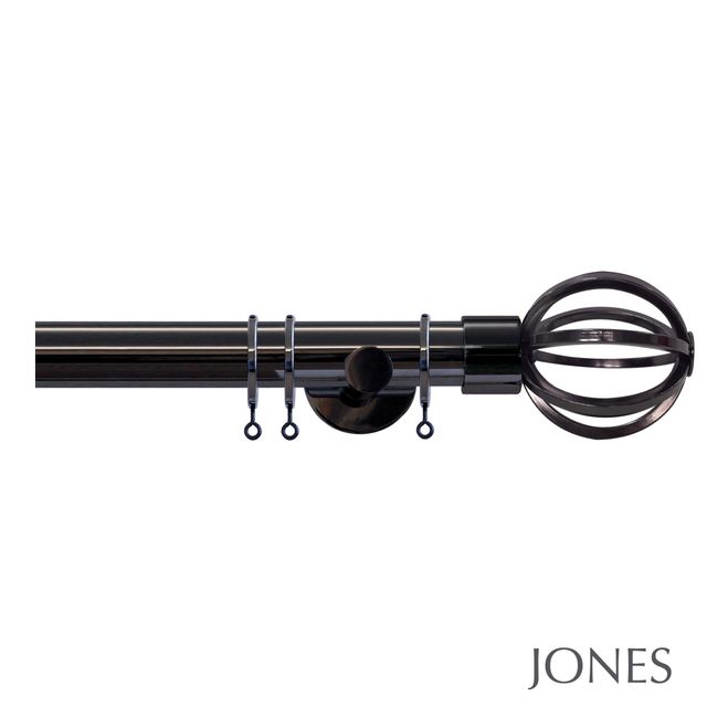 Jones  Strand 35mm Black Nickle Pole Set With Cage Finials - Passover Brackets & Rings