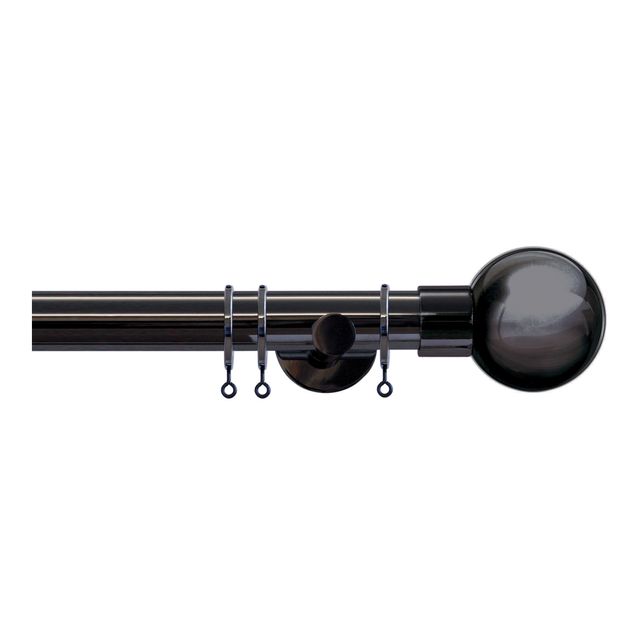 Jones  Strand 35mm Black Nickle Pole Set With Metal Ball Finials - Passover Brackets & Rings