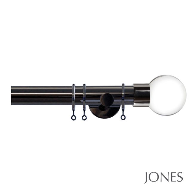 Jones  Strand 35mm Black Nickle Pole Set With Acrylic Ball Finials - Passover Brackets & Rings