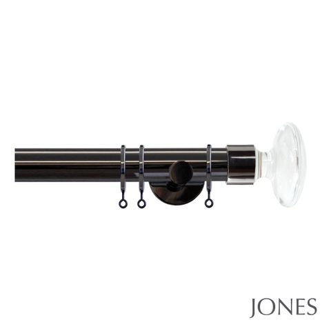 Strand 35mm Black Nickle Pole Set With Acrylic Disc Finials - Passover Brackets & Rings