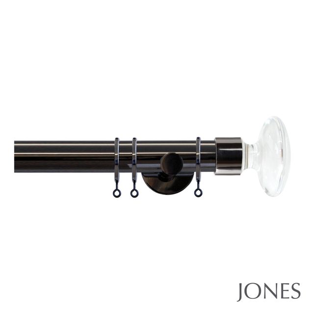 Jones  Strand 35mm Black Nickle Pole Set With Acrylic Disc Finials - Passover Brackets & Rings