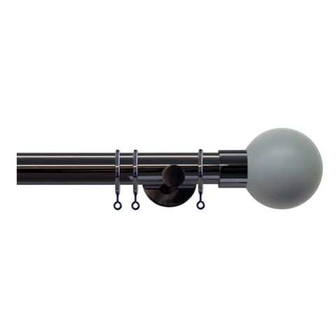 Strand 35mm Black Nickle Pole Set With Lead Ball Finials - Passover Brackets & Rings