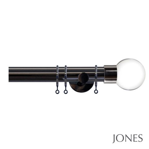 Strand 35mm Black Nickle Pole Set With Acrylic Ball Finials & Ceiling Brackets