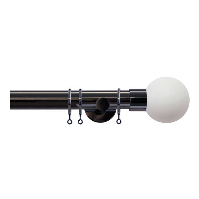 Jones  Strand 35mm Black Nickle Pole Set With Stone Ball Finials & Ceiling Brackets