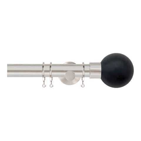 Strand 35mm Matt Nickle Pole Set With Charcoal Ball Finials - Passover Brackets & Rings