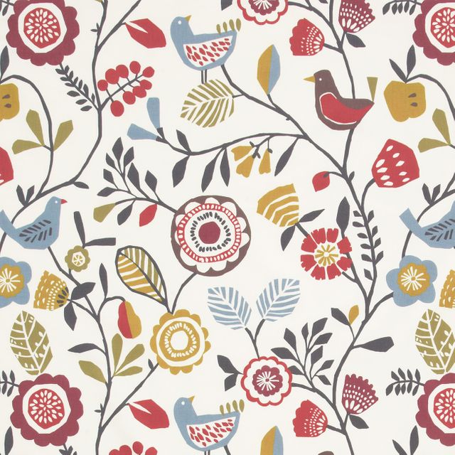 Folki Indigo / Cranberry Upholstery Fabric