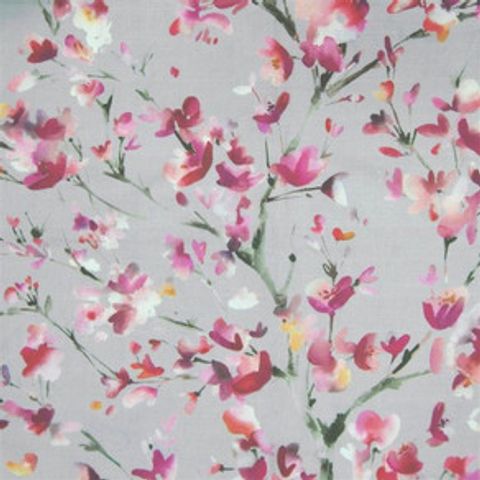 Belsay Peony Silver Voile Fabric