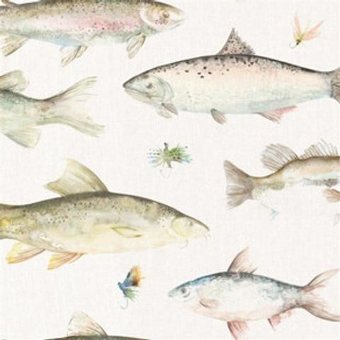 River Fish Cream Voile Fabric