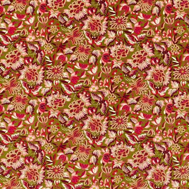 Sanderson Water Garden Amara Butterfly Olive /Lotus Pink