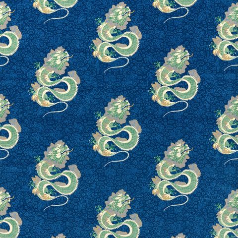 Water Dragon Emperor Blue/Emerald Upholstery Fabric