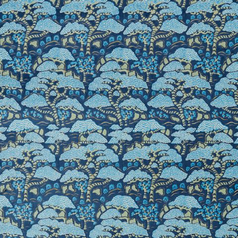 Bonsai & Gingko Blue Upholstery Fabric