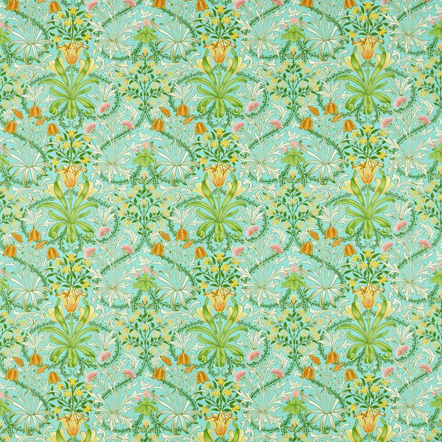 William Morris Cornubia Woodland Weeds Orange/Turquoise Upholstery Fabric