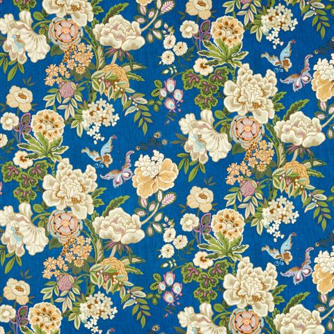 Emperor Peony Herbal Blue /Amber Upholstery Fabric