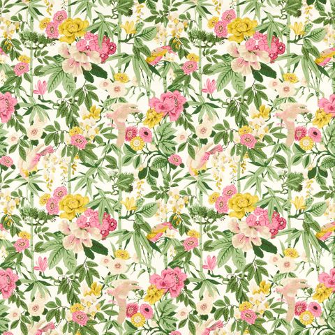 Bamboo & Bird Scallion Green/Fushia Upholstery Fabric