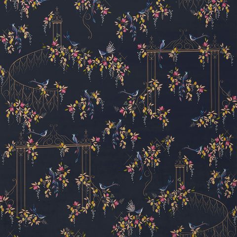 Bird and Gate Velvet Deep Navy Upholstery Fabric