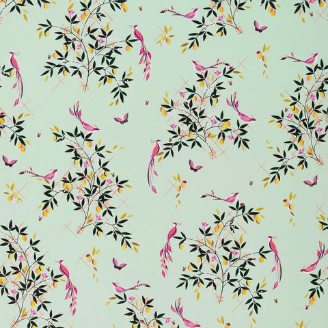 Bird and Trellis Sateen Duck Egg