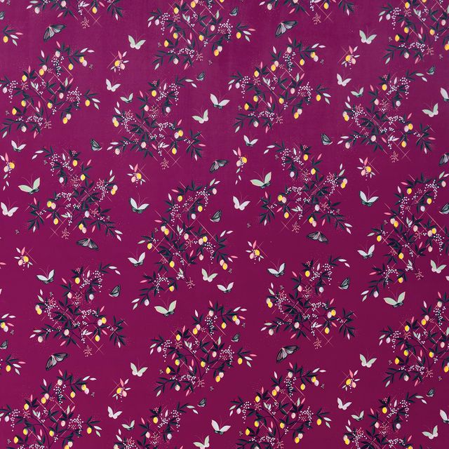 Butterflies and Trellis Velvet Purple Upholstery Fabric