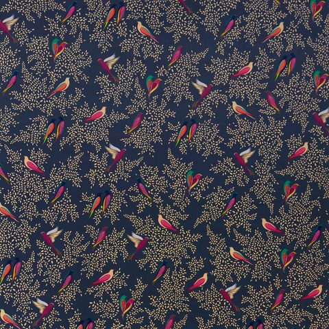 Deep Navy Birds Velvet Upholstery Fabric