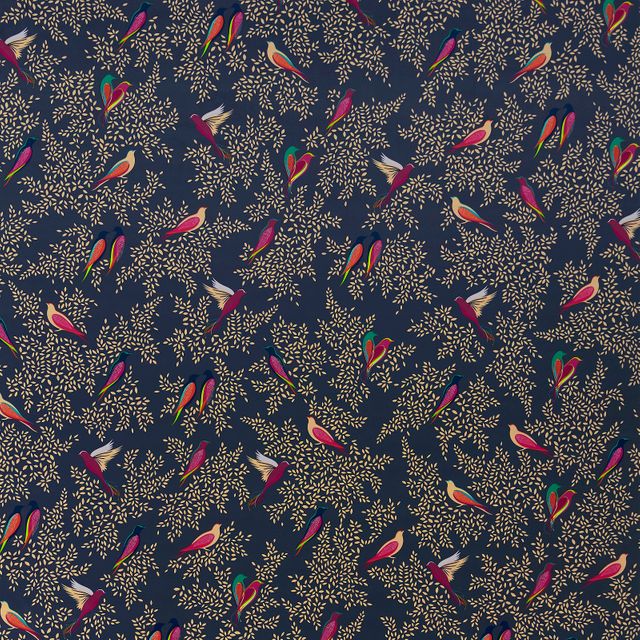 Sara Miller Sara Miller Volume 1 Deep Navy Birds Velvet Upholstery Fabric