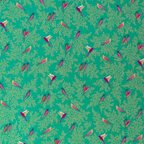 Green Birds Sateen Voile Fabric