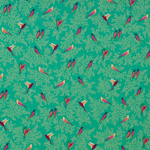 Green Birds Velvet Upholstery Fabric
