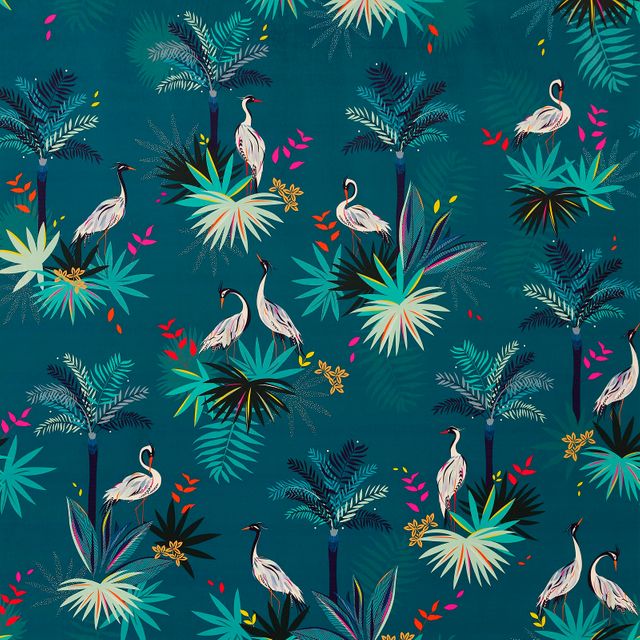 Sara Miller Sara Miller Volume 1 Heron Velvet Teal Upholstery Fabric