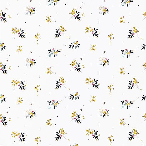 Lemon Cluster Sateen White Voile Fabric