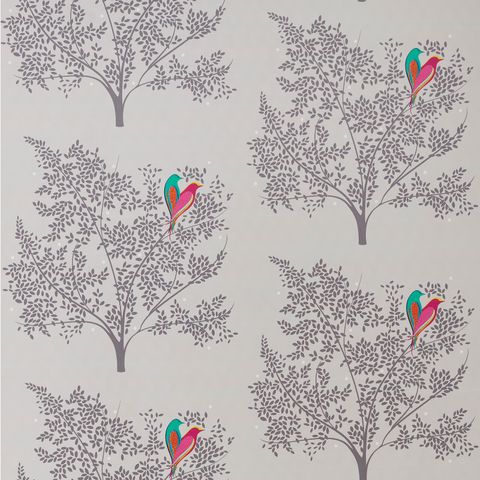 Love Birds Velvet Pale Grey Upholstery Fabric