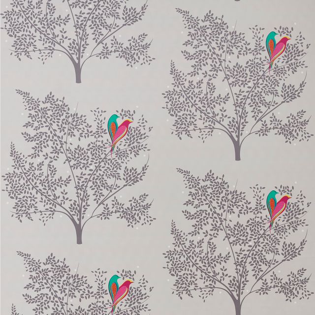 Sara Miller Sara Miller Volume 1 Love Birds Velvet Pale Grey Upholstery Fabric