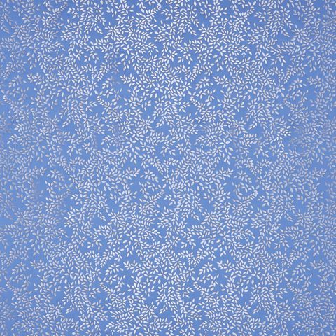 Metallic Leaves Cornflower Blue Voile Fabric