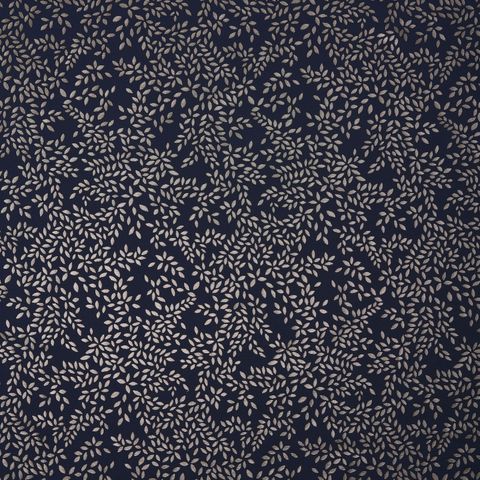 Metallic Leaves Smokey Blue Voile Fabric