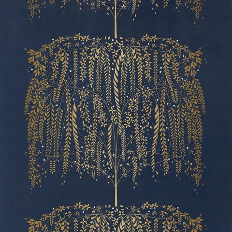 Willow Tree Velvet Navy Upholstery Fabric