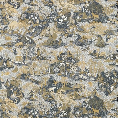 Avalonis Vine Black Gold Upholstery Fabric