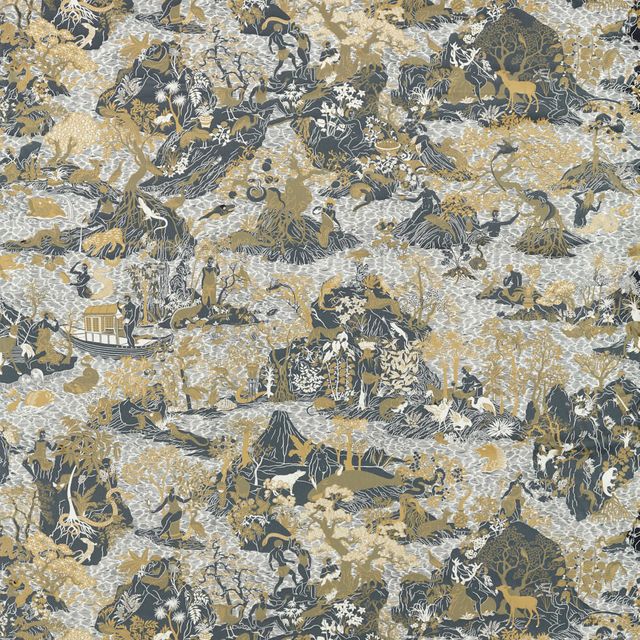 Zoffany Cotswolds Manor Avalonis Vine Black Gold Upholstery Fabric