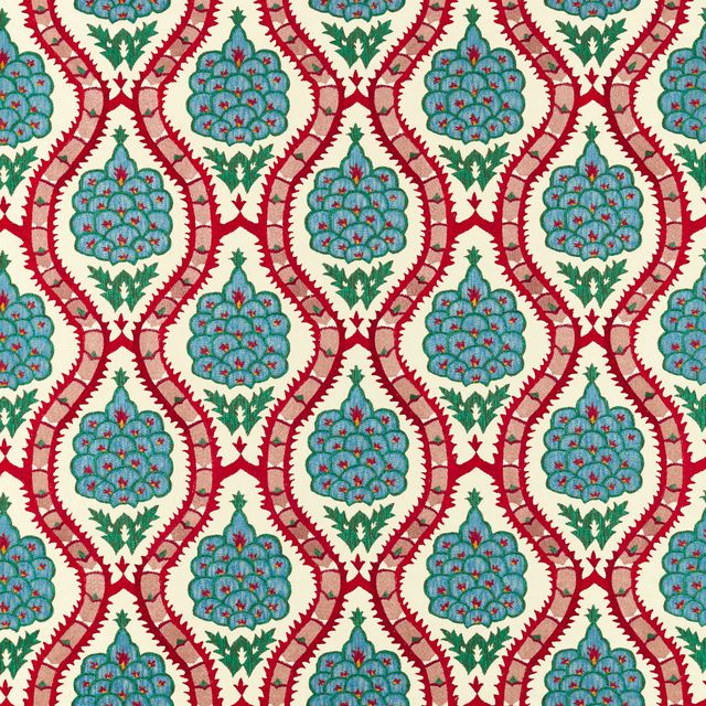 Zoffany Cotswolds Manor Anar Trellis Serpentine/Crimson Upholstery Fabric