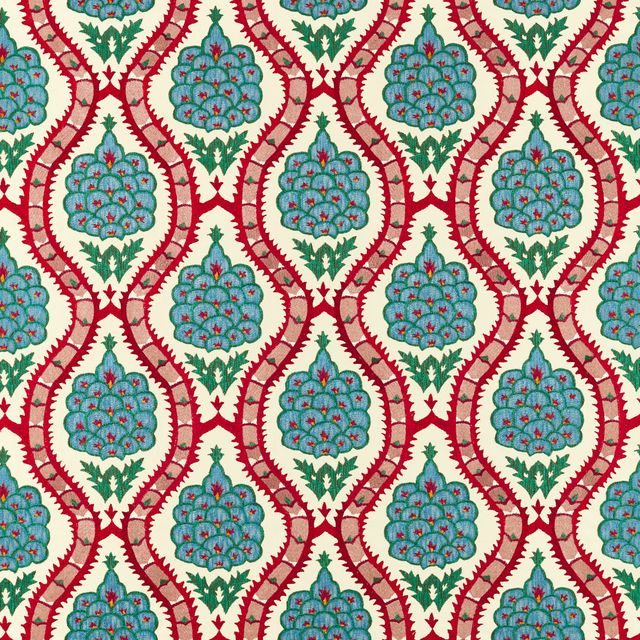 Zoffany Cotswolds Manor Anar Trellis Serpentine/Crimson Upholstery Fabric