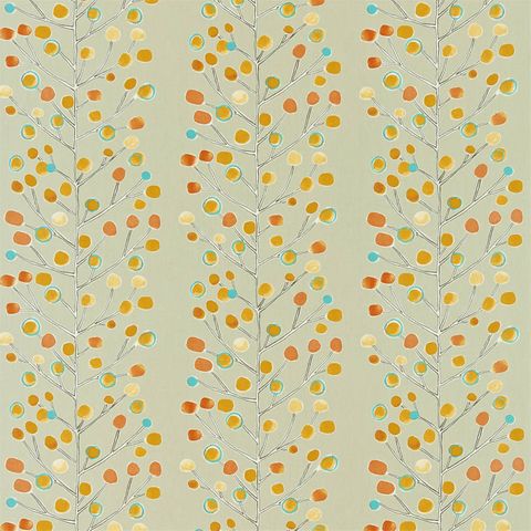 Berry Tree Neutral Tangerine Powder Blue And Lemon Voile Fabric